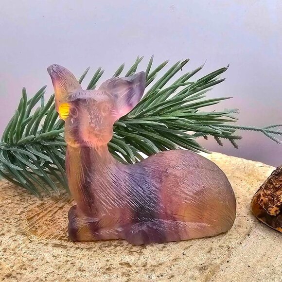 Nature Rainbow Fluorite Hand Carved 2.2" Deer Figure - Picture 7 of 10